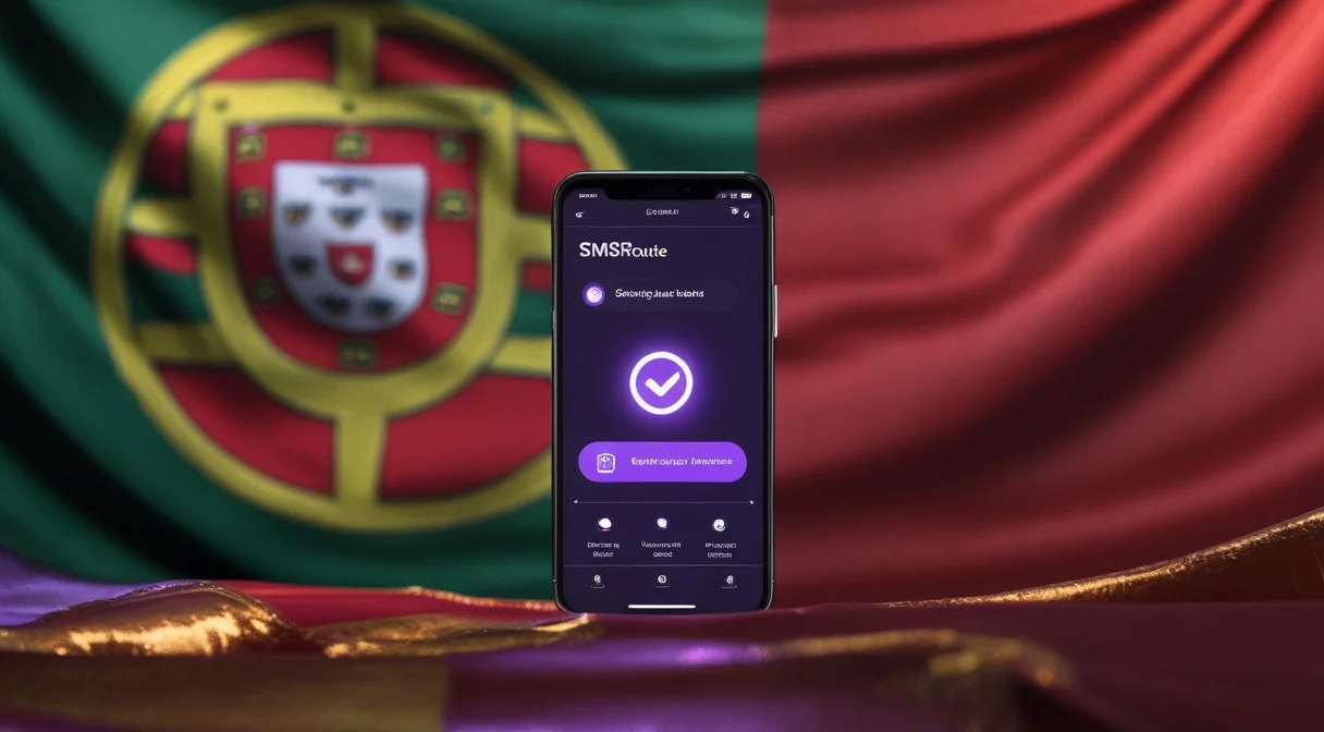 SMS gateway Portugal — flag and smartphone showing SMS delivery