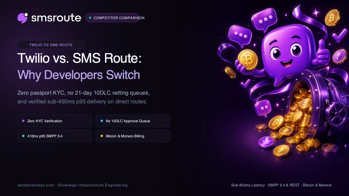 Twilio vs SendSMSNoKYC: Developer Comparison for No-KYC, Crypto Billing and SMPP