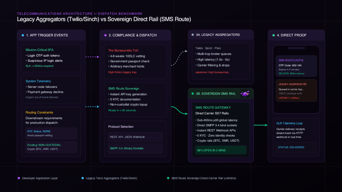 Developer SMS Architecture and Delivery Benchmark Diagram